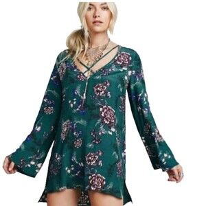 Free People Women’s Heartbeat Floral Tunic Dress  size L Floral Boho Romantic